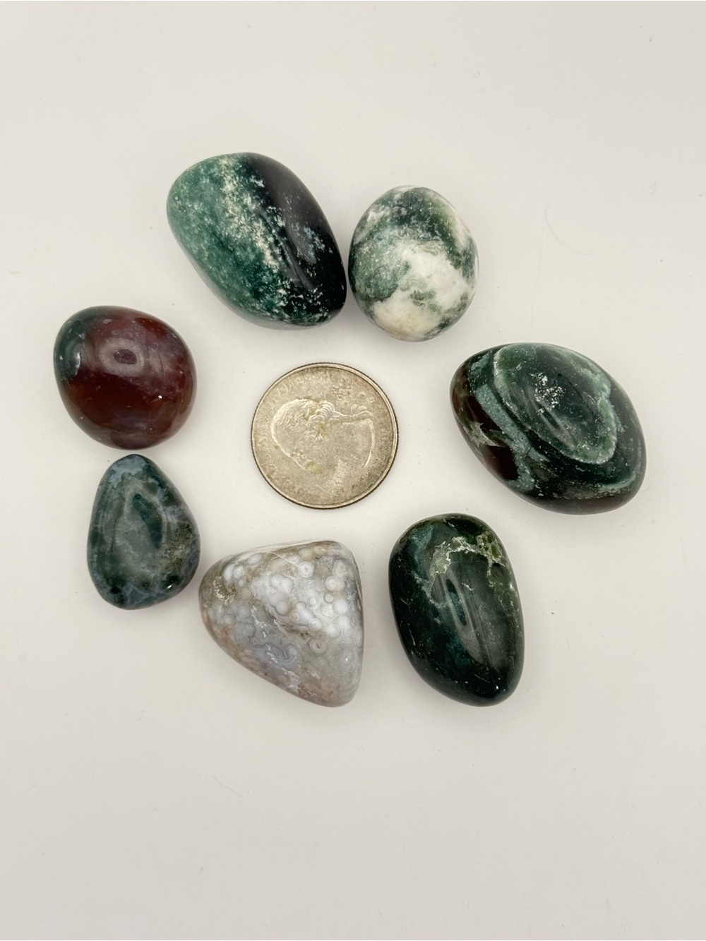 Polished Ocean Jasper Tumbled Stones - Green & Brown Mix (7pcs) - Picture 2 of 5